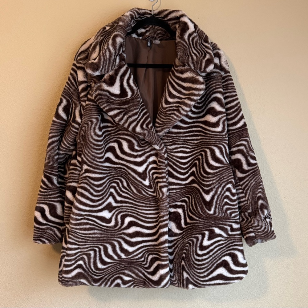 H&M faux fur zebra print jacket